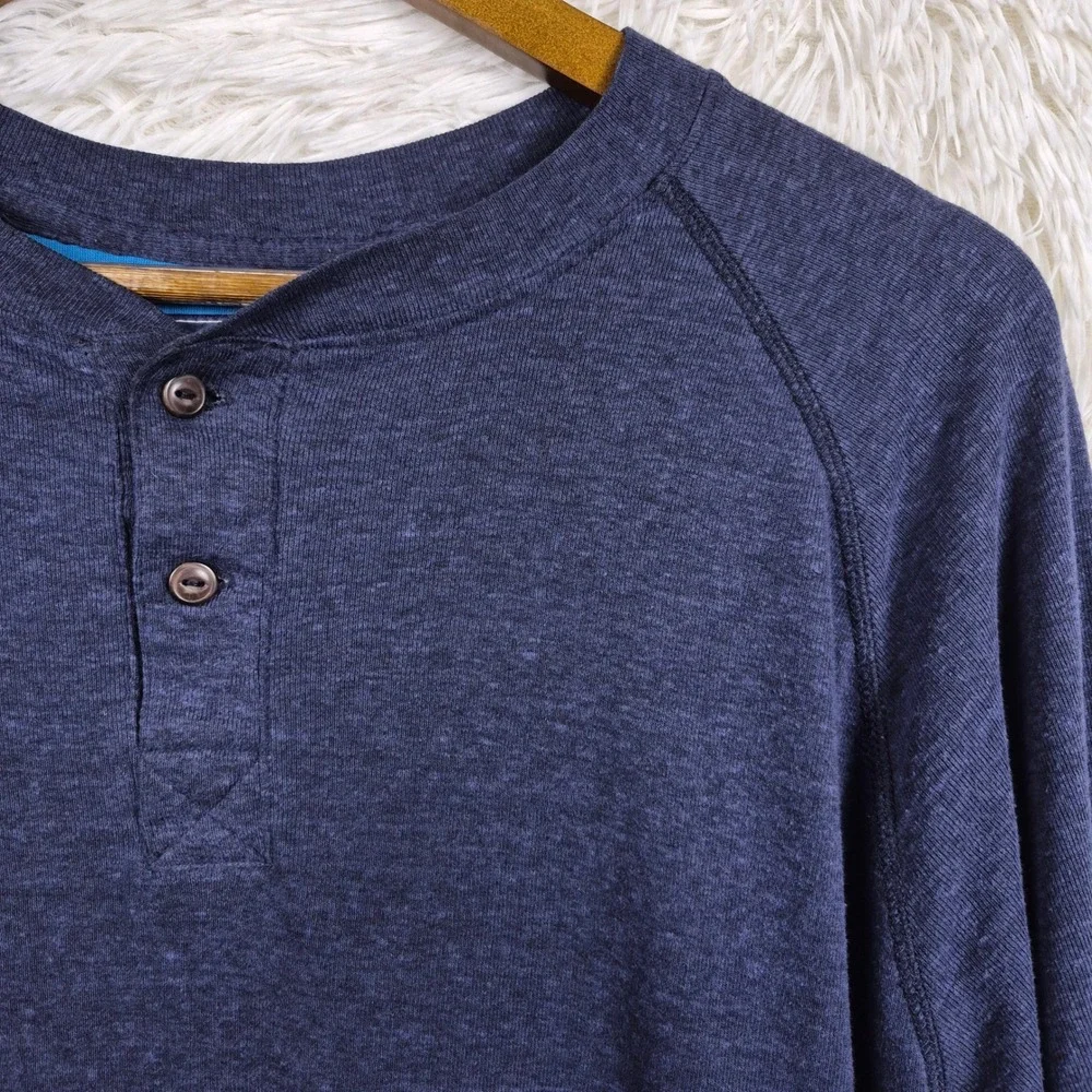 The North Face Mens Navy Blue Heathered Long Sleeve Henley Shirt XL CX47